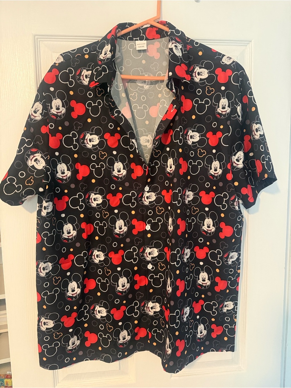 Disney Black Button-Down Shirt with Red and White Mickey Print
